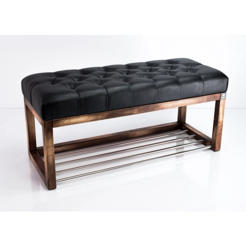 Ławeczka Pufa Pikowana Ekoskóra Czarny Guzik Tapicerowany LPP-4 Rozmiary od 50 cm do 200 cm